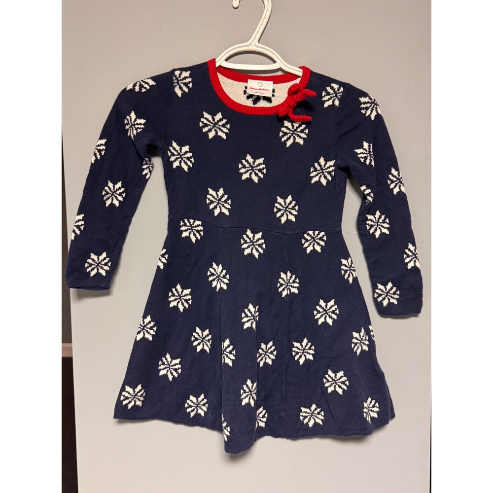 Hanna Andersson Girls Blue Snowflake Holiday Cotton Sweater Dress‎ Size 110 5T 5